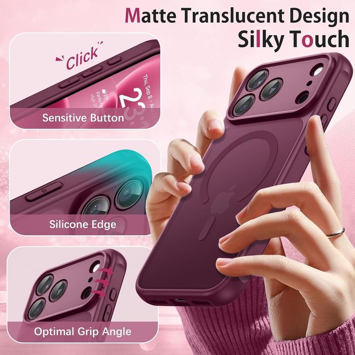 Матов magsafe кейс за apple iphone 18 pro - бургунди