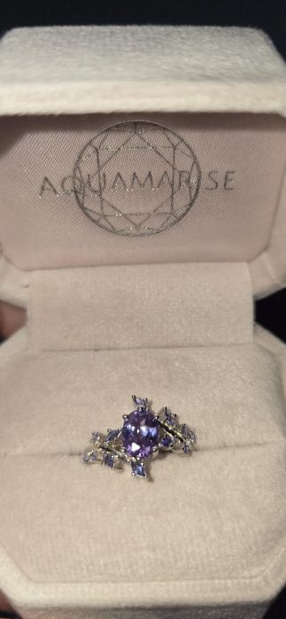 Inel de logodnă,,Frunză de Zână" din Argint 925 cu Alexandrit și Safir