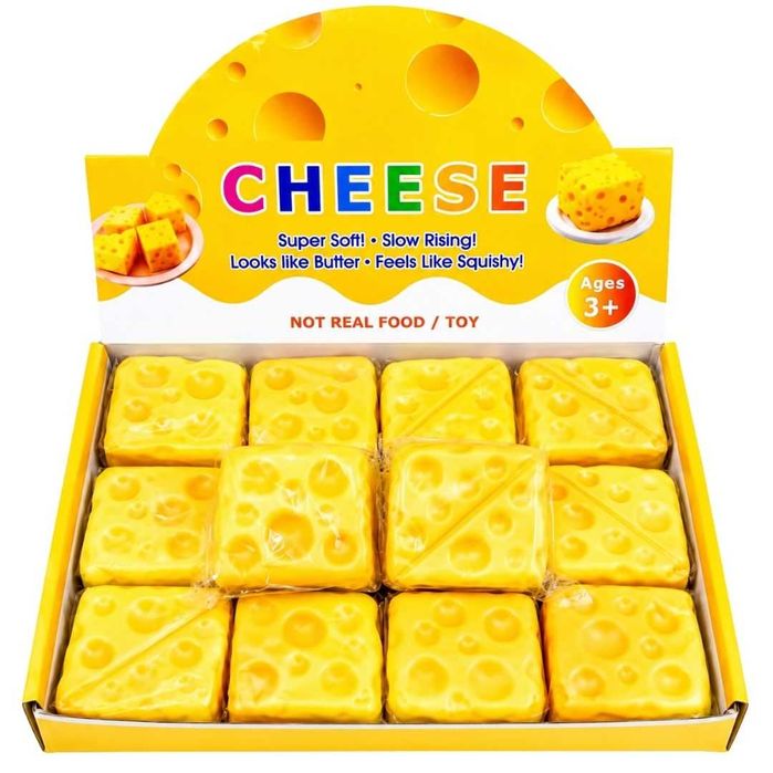 Jucarie interactiva copii, 3D Cheese Squishy, galben, moale, set de mingi antistres 1 bucata