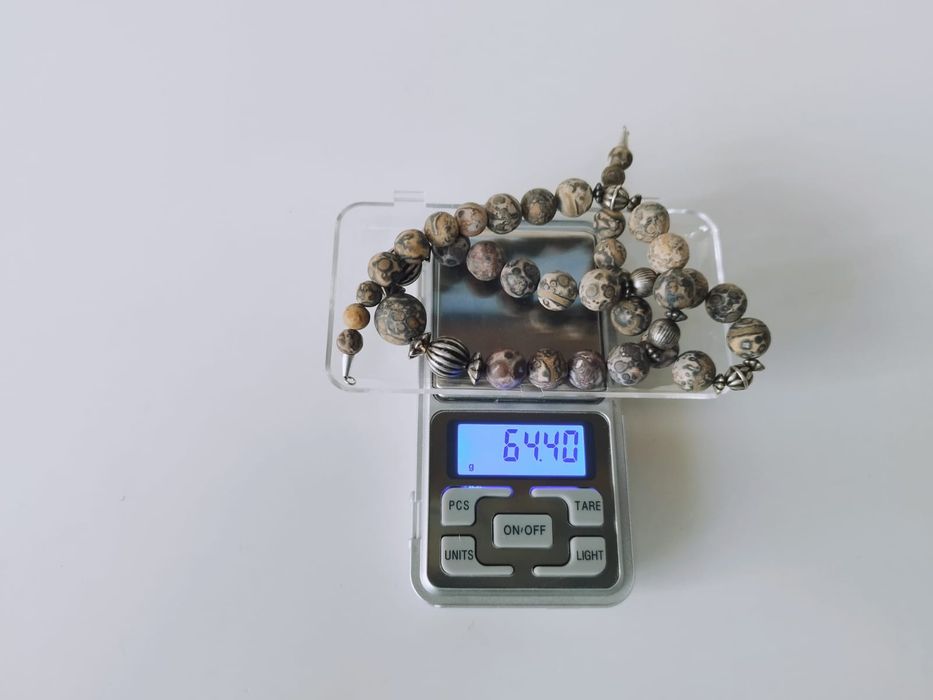 Colier/lant din argint de 925, din pietre de jasp leopard