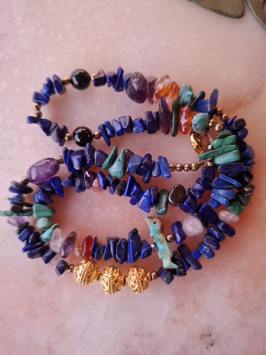 Colier lapis lazuli antik statement cu lungimea de 60 cm