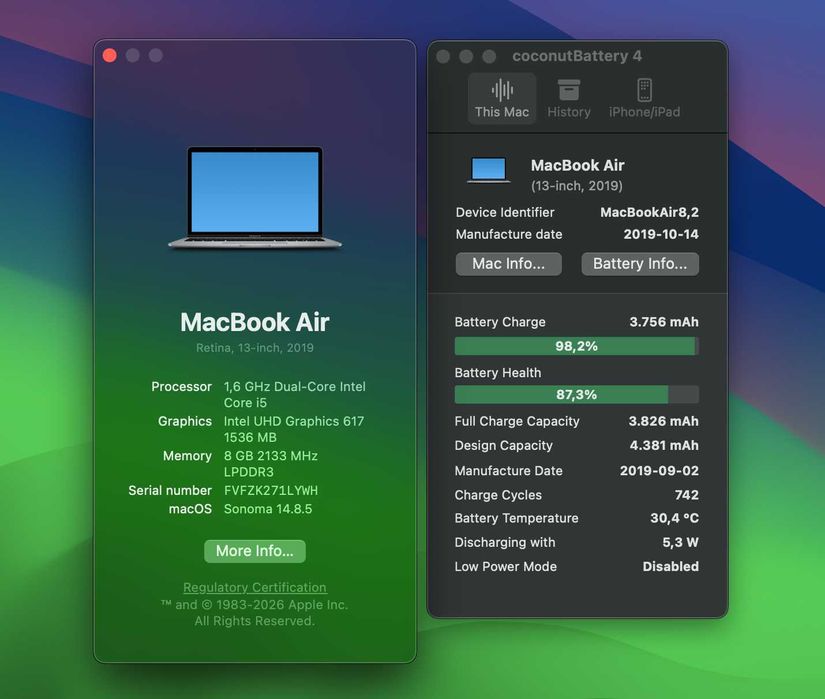 Apple MacBook Air 2019 13" Retina | Touch ID | Intel i5 | 256GB | Baterie 87.3% – Stare Excelentă