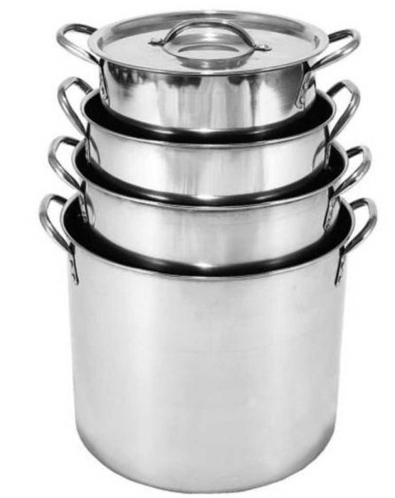 Комплект 4 броя тенджери Stockpots Голям капацитет Неръждаема стомана, Размери: 24/26/28/30 см, 5/7/8/10 литра,  Сребристи