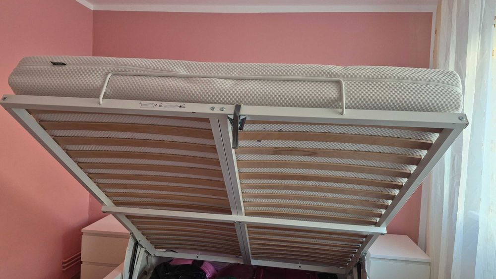 Pat dormitor cu saltea si noptiere incluse matrimonial somiera sertare