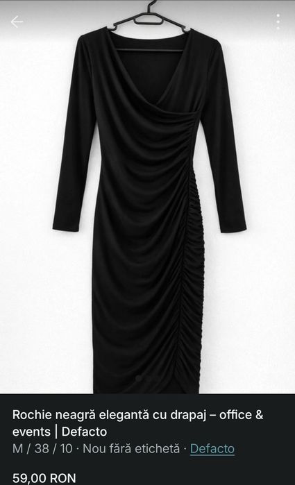 Rochie neagră elegantă cu drapaj, Defacto, mărimea M – office / evenim