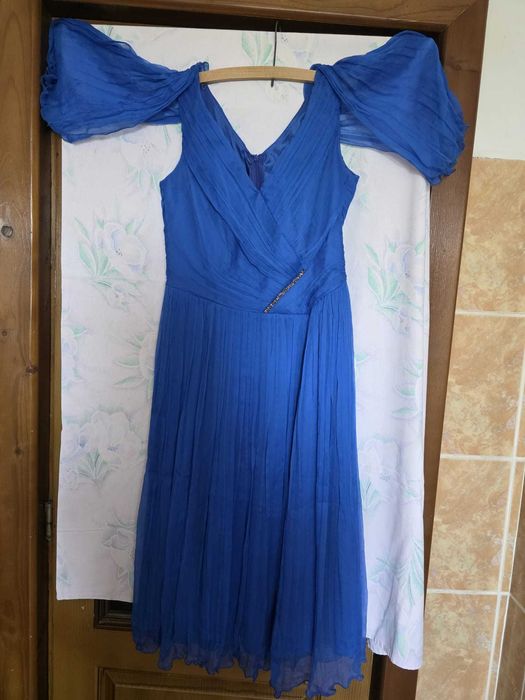 Rochie de mătase naturală, albastră, de ocazie, măr.42
