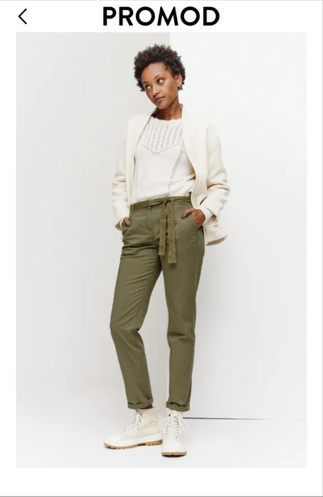 Брюки женские от бренда Promod, цвет хаки, прямой крой средняя посадка
