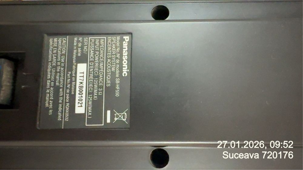 Unitate DVD Home Cinema Panasonic SA-PT150 + telecomandă si cablu Euro