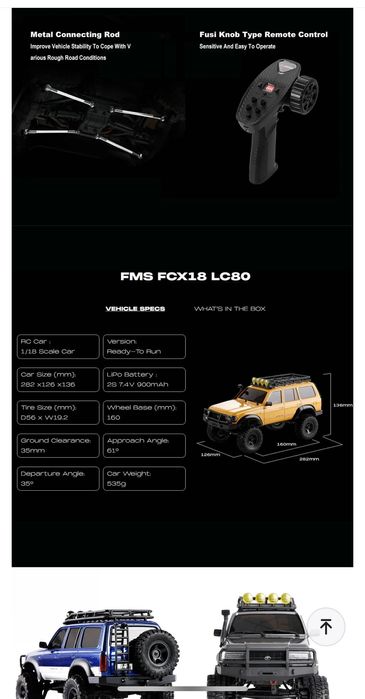 Automodel RC fms fcx18 rtr land cruiser lc80 Nouă în cutie