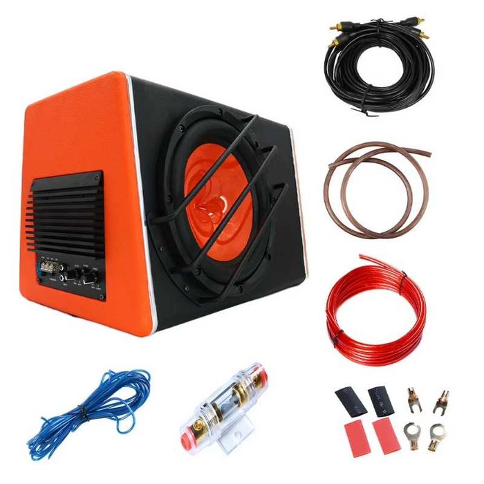 Бас каса 3800W за кола - субуфер с 10” високоговорител и интегриран усилвател + окабеляване