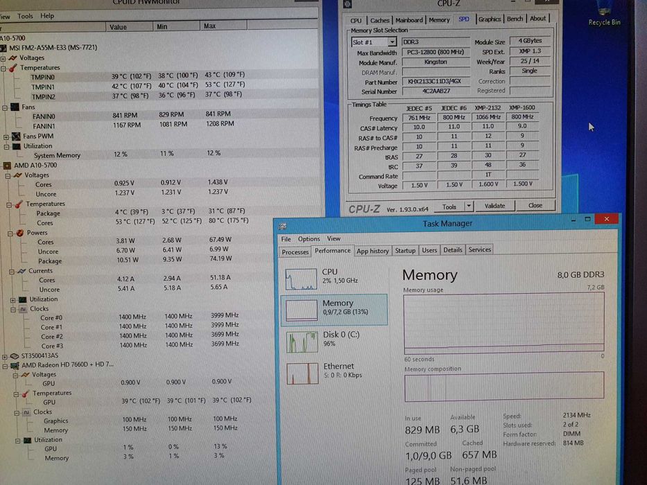 Sistem PC cu AMD APU A10-5700, 8GB DDR3 la 1866 MHz si SSD 120 GB nou