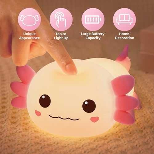 Нова Детска лампа аксолотъл – мека, презареждаща, декоративна за стая