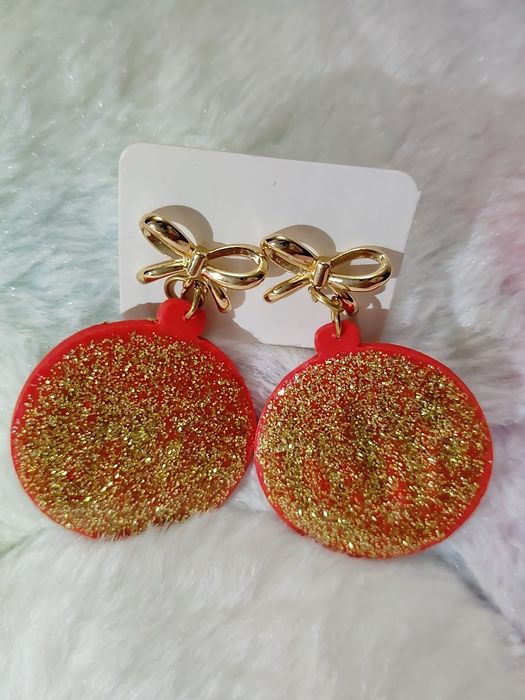 Cercei rosii cu sidef auriu model Globulete