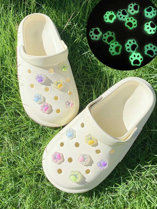 Set 12 Jibbitz Pini Fosforecenti pentru Crocs Saboti, Labuta Pisica