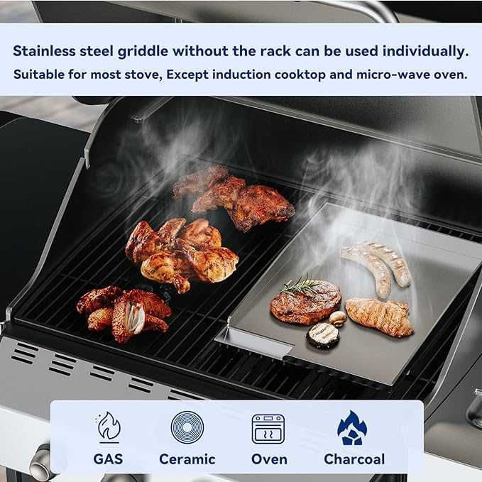 Plita , Placă de grătar din inox universala 36 x 25 x 2.7cm