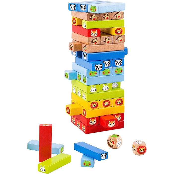 Игра Нестабилна кула Jenga, Монтесори, дървена, с Животни, 51 части