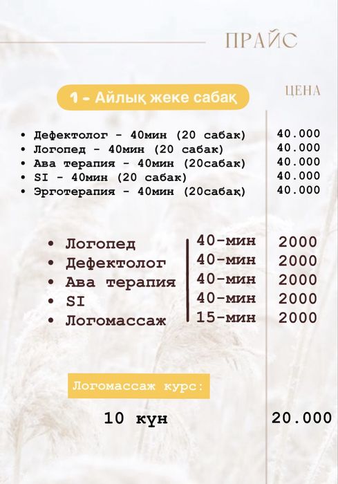 Услуги логопеда от 2000 тг