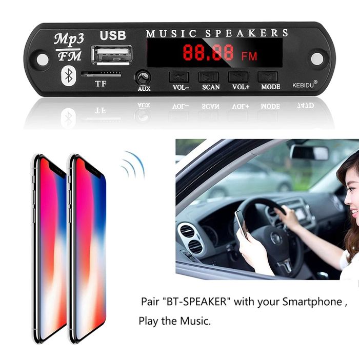 Mp3 Плеър модул за вграждане KEBIDU 5V-12V Bluetooth 5,0 USB/Tf/FM/AUX