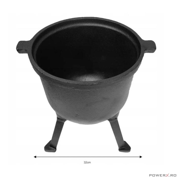 Ceaun din fonta cu picioare si capac, 7litri, negru, Kinghoff