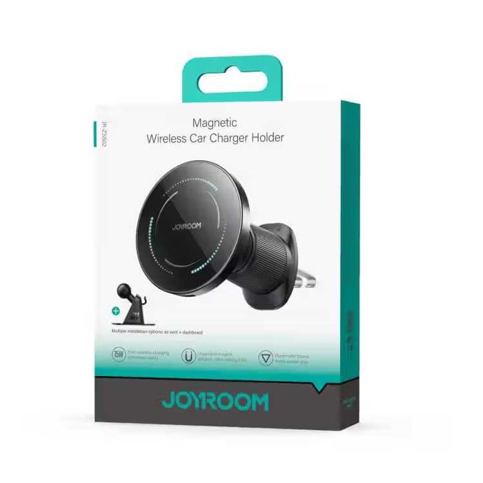 Suport auto Joyroom cu incarcare wireless 15W, negru, set cu 2 baze de montare si cablu USB-C