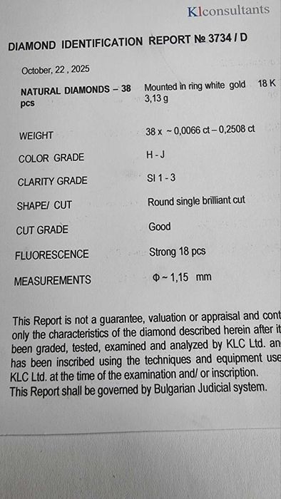 *** Неповторим *** Пръстен Бяло Злато 18к 3.13гр с Диаманти