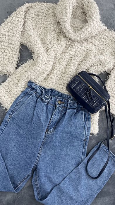 Дънки с висока талия и широк крачол mom djeans