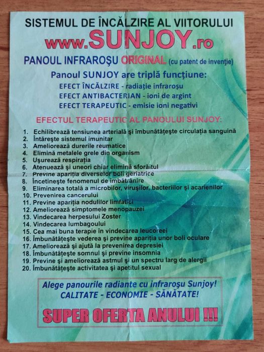 Vând panouri radiante ceramice în infraroșu, Sunjoy, 100/60 cm, 750 W