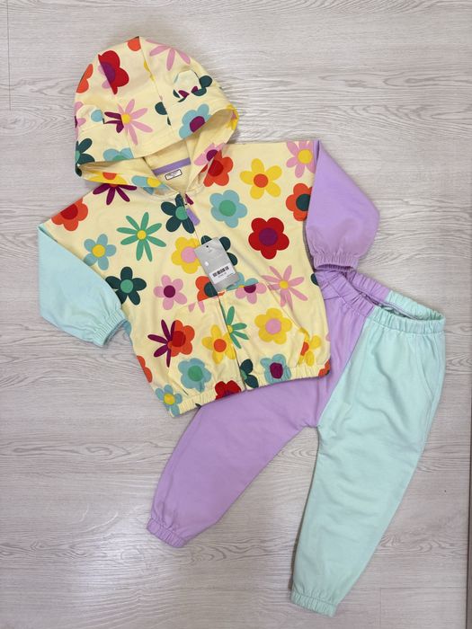 Яркий Комплект двойка для девочек, худи, из хлопка, разноцветный