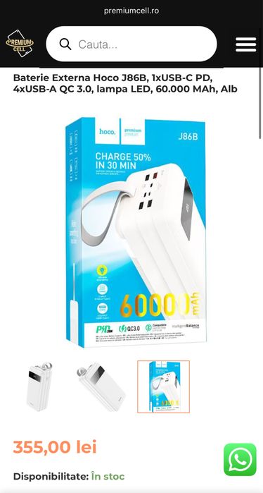 Powerbank / baterie externa Hoco 60.000mAh 222Wh maner lanterna afisaj