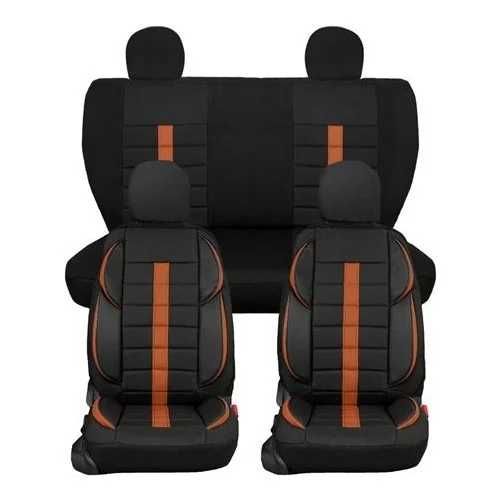 Huse scaune auto, negru cu dunga maro, textil si piele ecologica