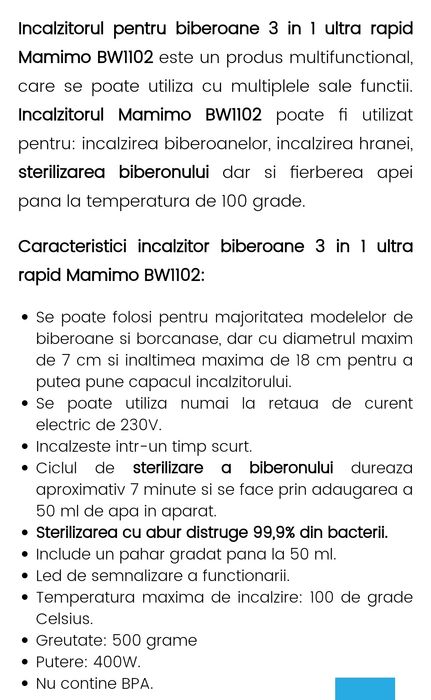 Încălzitor /Sterilizator biberoane Mamimo BW1102