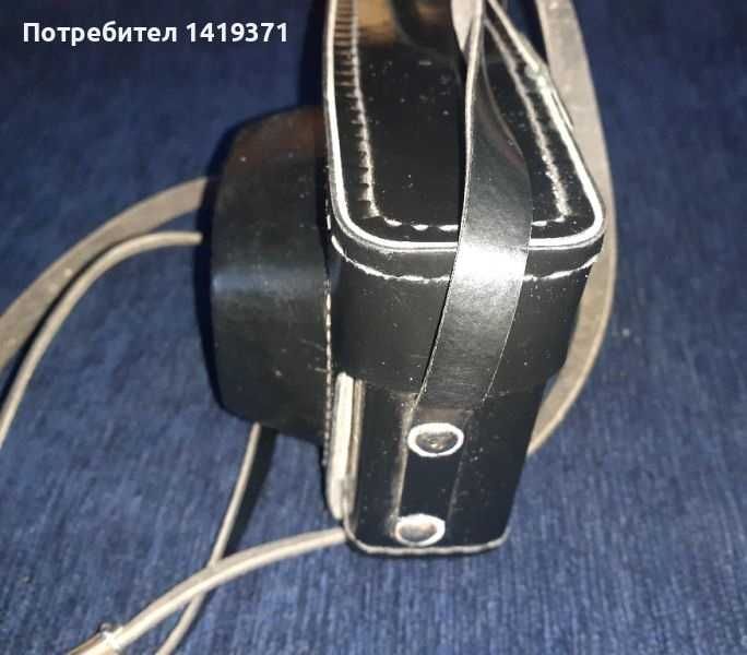 Черен калъф от естествена кожа за фотоапарат с презрамка Ломо / Lomo