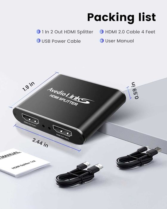 Avedio links 4K-60Hz Splitter HDMI,1IN 2OUT Full HD 1080P 3D HDCP 1.4