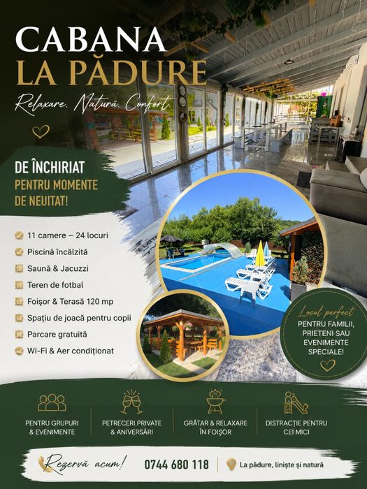 Cabana  de inchiriat LA PADURE cu PISCINA INCALZITA