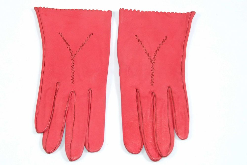 MANUSI dama, elegante, piele naturala fina, rosu-piersica, ABSOLUT NOI