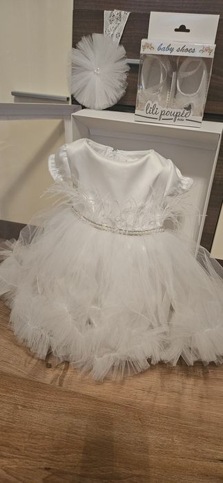 Rochie din tull pt botez sau alte evenimente speciale, bebe 6-9 luni,