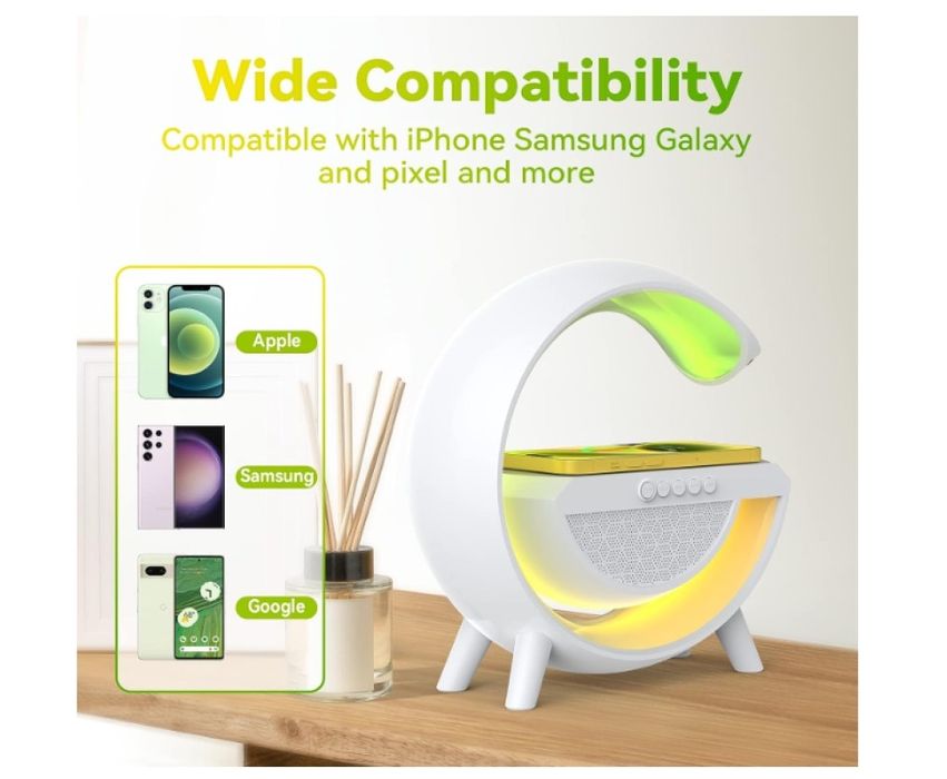 Тонколона с LED светлинки и станция за безжично зареждане / С LED свет