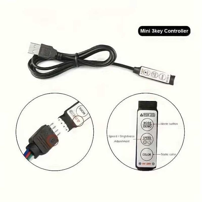Banda LED RGB de 2 metri cu telecomanda si alimentare USB - Noua
