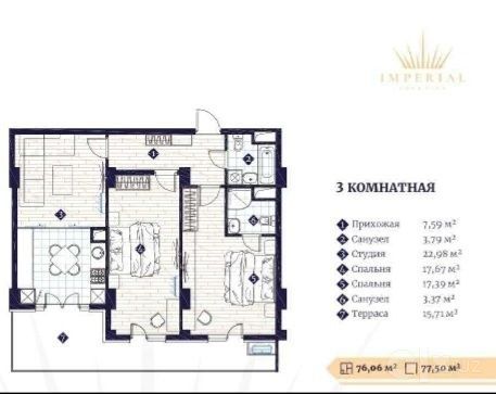 Продажа квартира 3х комн 80м2 жк Imperial.club city Ц2 ул Ниёзбек  США