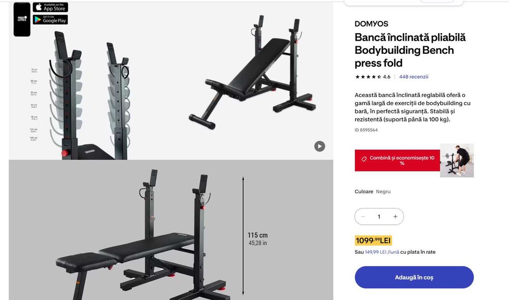 Bancă pliabilă CORENGTH Bench Press Fold Decathlon