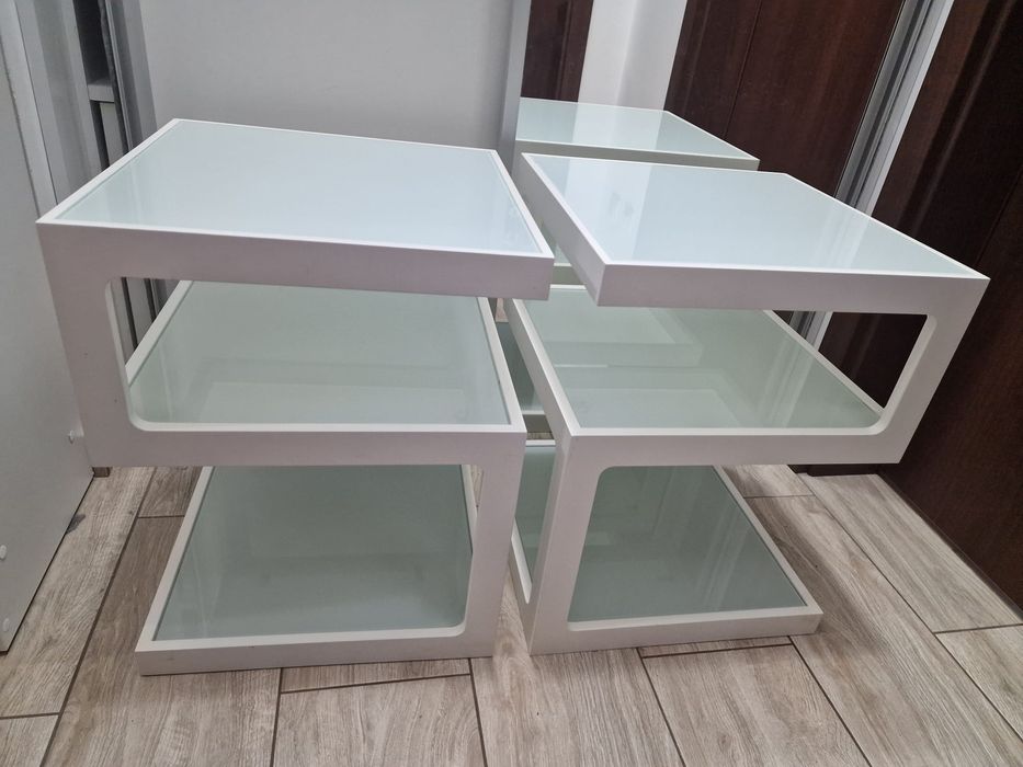 Set mese cafea din sticla-lemn