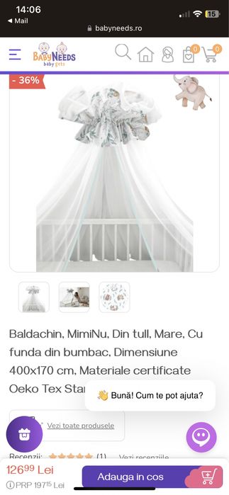 Vand Pătuț bebe + saltea + baldachin  toate NOI