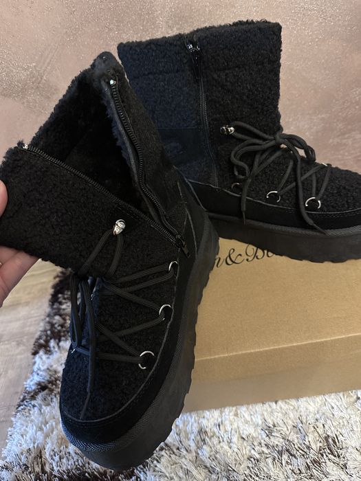 Cizme negre de zăpadă din blană cu platformă