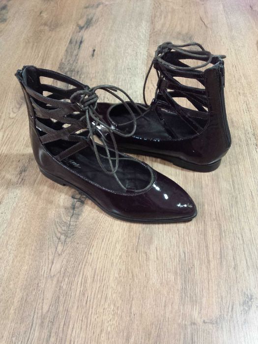 Deosebiti pantofi-balerini dama noi piele naturala lacuita grena/ burgundy 37