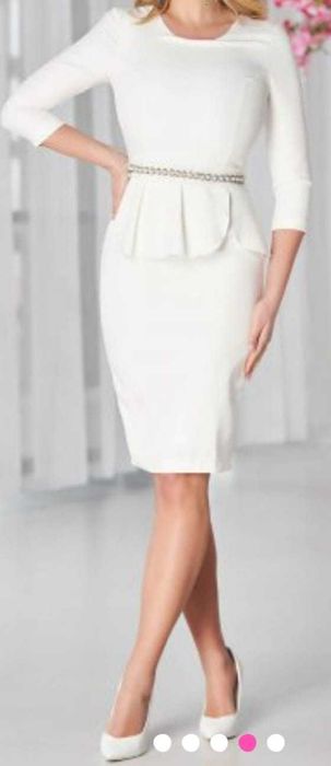 Rochie alba eleganta de ocazie din stofa cu cordon Marimea 38 (M)
