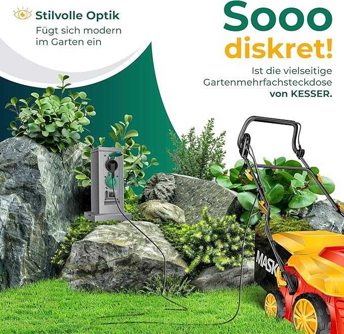 Градински контакт с колона със сензор за здрач, пластмасов разклонител