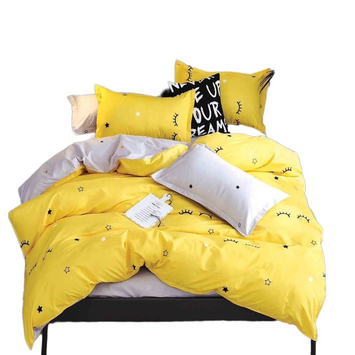Lenjerie De Pat Sola Xc092, Bumbac, 4 Piese, Cu Elastic, Galben