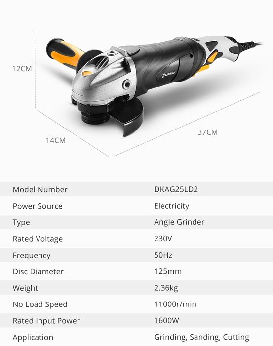 DEKO Балгарка 1600W угловая шлифовальная машина болгарка bosch makita