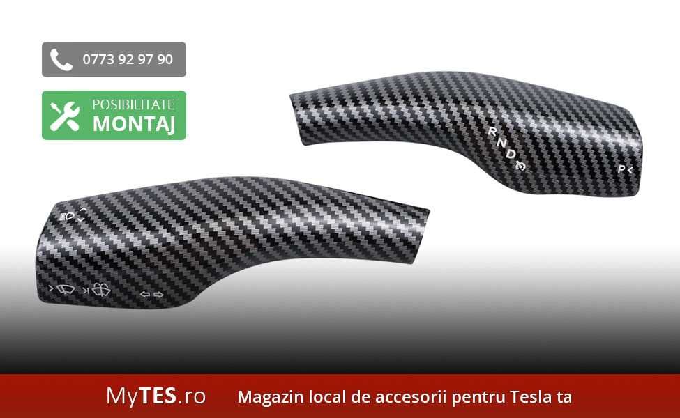 Ornamente manete volan textura fibra carbon - Tesla Model 3 / Y