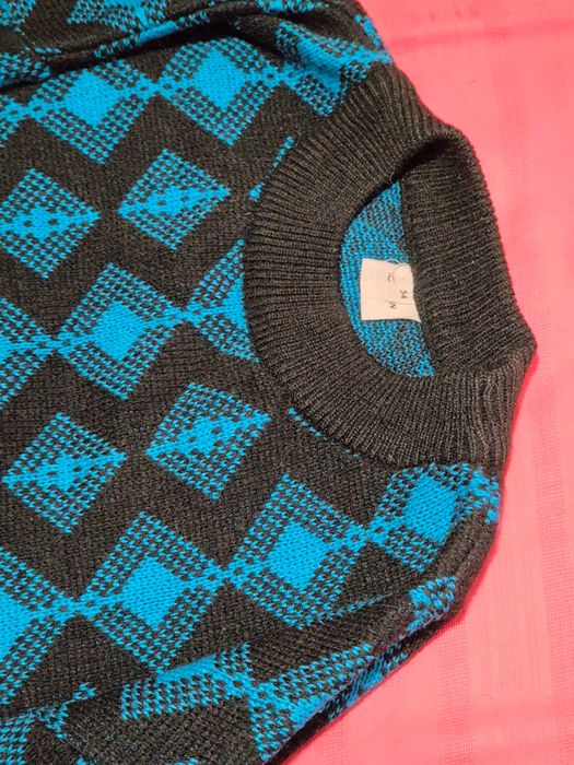 Pulover gros unisex, 48-50, negru si turqoise, stare impecabila